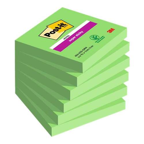 3M POST-IT Self-adhesive Notepad, 76x76 mm, 6x90 sheets, 3M POST-IT "Super Sticky", green