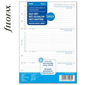 FILOFAX Kalendárium betét, tervező Filofaxhoz, A5, heti, 1 hét/2 oldal, 2023 47635214 