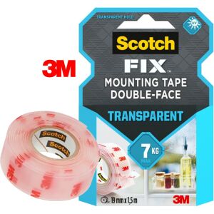 3M Scotch-Fix Transparent Double-Sided Mounting Tape, 19mm x 1.5m, product and packaging - Adhesive Tape