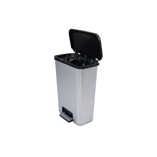 CURVER Compatta 50L Pedal Bin, Silver, Black, Rectangular, Trash Can, Garbage Bin