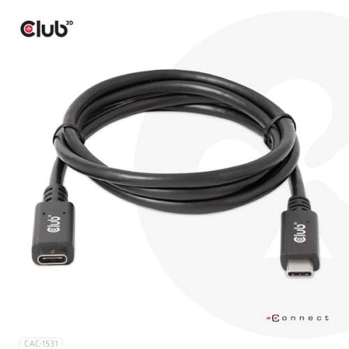 Club 3D USB Gen1 Type-C hosszabbító kábel 5Gbps 60W(20V/3A) 4K60Hz M/F 1m/3,28ft - Kábel