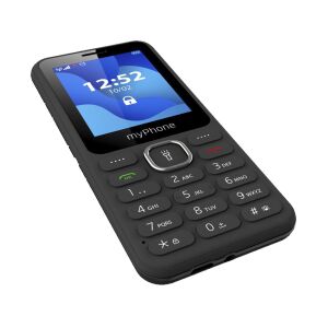 Angled view of myPhone 6320 black dual SIM phone - Senior Phone
