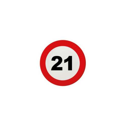 21. születésnapi tányér, behajtani tilos tábla mintával, 23 cm, 8 db-os csomag 