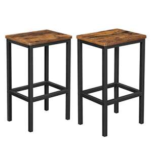 Set of 2 rustic brown bar stools with black metal frame - VASAGLE