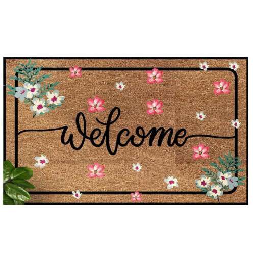 Welcome doormat with floral design, 45 x 70 cm
