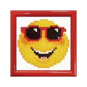 Diamond painting kit with frame, smiling emoji with sunglasses, Diamond Dotz brand - Diamond Dotz