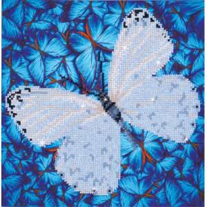 Diamond painting kit, white butterfly on blue background - Diamond Dotz