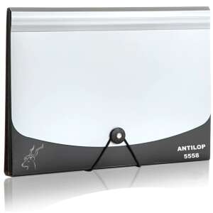 Teczka na dokumenty, harmonijkowa, 12 przegródek, plastikowa antylopa, czarna