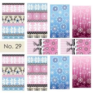 Körömmatricák téli mintákkal, köztük hópelyhekkel, rénszarvassal és csíkokkal, No. 29 - Körömmatrica