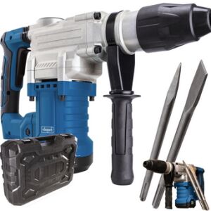 Scheppach DH 1600 MAX demolition hammer with chisel bits and carrying case, collage - Scheppach