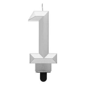 Silver number 1 birthday candle - Birthday Candle & Cake Topper