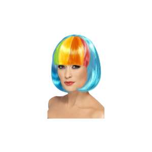 Neon kék rövid egyenes paróka szivárványos csíkokkal, jelmez paróka - Smiffy's