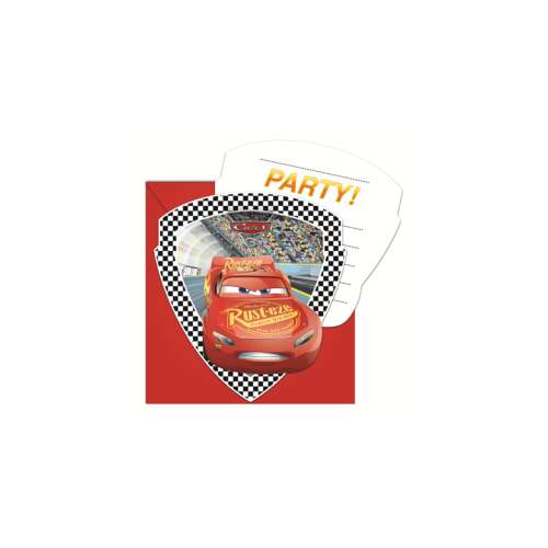 Cars Geburtstagseinladung mit rotem Rennwagen, 6er Pack
