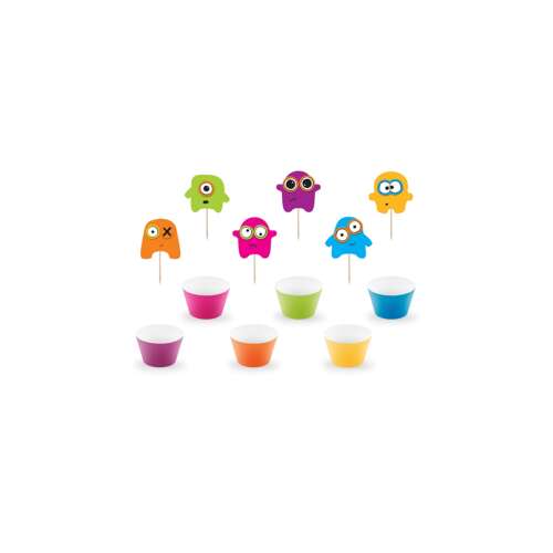 Szörnyes muffin sütő készlet 6 színes muffin papírral és 6 szörnyes díszítéssel