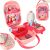 Kozmetikai Készlet: Open pink toy makeup set in suitcase with accessories
