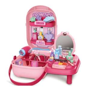 Ružičasti set za igru šminkanja za djevojčice, uključuje toaletni stol, ogledalo, sušilo za kosu i ostale dodatke u koferu - JM