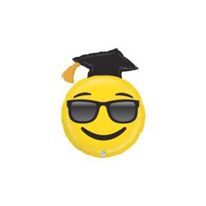 Ballagó Smiley arcú fólia lufi napszemüveggel és ballagási sapkával - Party kellék
