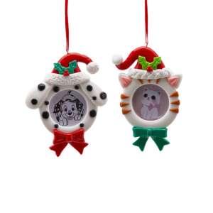 Karácsonyfa dísz fényképkeret kutyás és macskás mintával, 12x7cm - Nonbrand Karácsonyfadísz