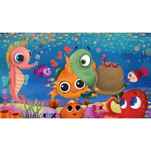 Diafilm - Legenda Peștelui Auriu: Scenă subacvatică colorată cu căluț de mare, peștișor auriu, broască țestoasă, caracatiță și alte creaturi marine. - Filme diapozitive