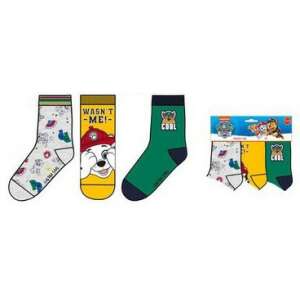 Paw Patrol 3 pack kids socks, size 27/30, featuring a grey, yellow and green sock with different Paw Patrol designs - Mancs Őrjárat