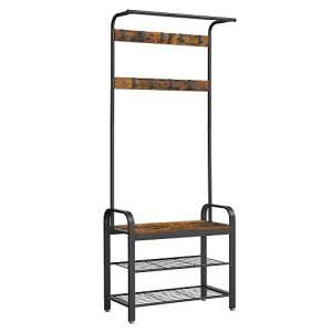 Vasagle Rustikálny hnedý vešiak na kabáty s lavicou a úložným priestorom na topánky - Predsieňové zostavy