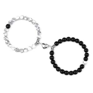 Mágneses páros ásványi gyöngy karkötő szív medállal, fekete-fehér 47740696 - Női kiegészítő