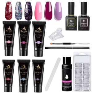 Polygél kezdőszett 6 db poly gél,13 db_os szett (Base gel, fényes zselé, tips)