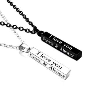 Pár nemesacél nyaklánc 'I love you Forever & Always' felirattal, fekete és ezüst színben - Always