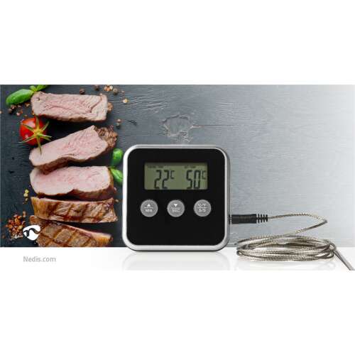 Hús Hőmérő | Időzítő / Riasztás | LCD Kijelző | 0 - 250 °C | Ezüst / Fekete 47769542