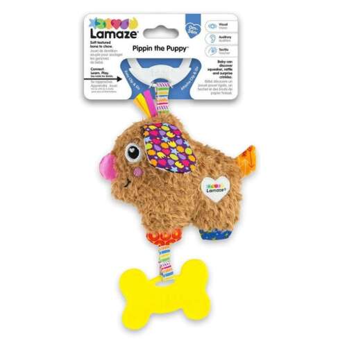 Lamaze Pippin a kutya puha textúrájú baba játék, csörgő, rázó és recsegő hangokkal, 0 hónapos kortól - Tomy