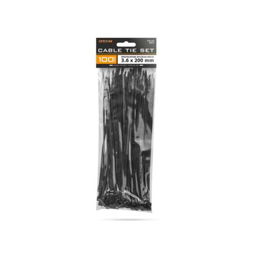 100 kusov čiernych káblových zväzkov, 3,6 x 200 mm
