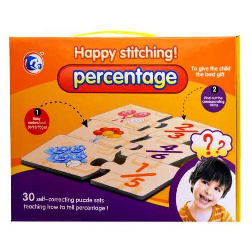 Happy Stitching! Százalékos kirakós játék, 30 önjavító kirakós készlet, amely megtanítja a százalékok megértését