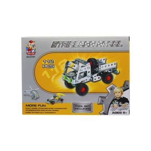 Aolida 112 darabos rozsdamentes acél építőkészlet, építs teherautót, helikoptert és versenyautót