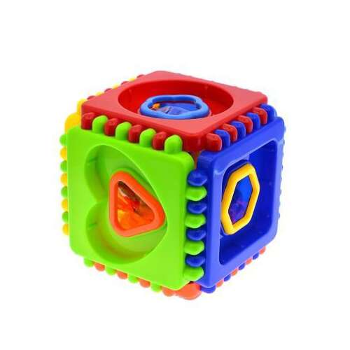Színes formaválogató kocka játék babáknak és kisgyermekeknek, különböző formákkal a lyukakba