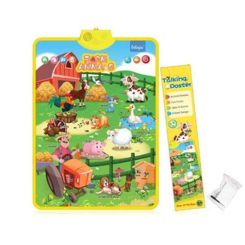 Beszélő farmos állatok poszter, Oktató játék gyerekeknek, Tanulj meg állatneveket és hangokat, 3 éves kortól