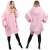 Springos rosa übergroßer Kapuzen-Deckenpullover für Damen, Vorder- und Rückansicht
