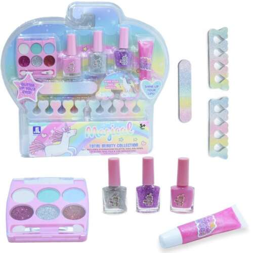 Magical Unicorn Total Beauty Collection Sminkkészlet gyerekeknek, szemhéjpúder paletta, körömlakk és szájfény - Gyerek smink és szépségjáték