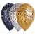 33 cm Fireworks printed latex balloons, 10 pack, 3 colors, black, silver, gold