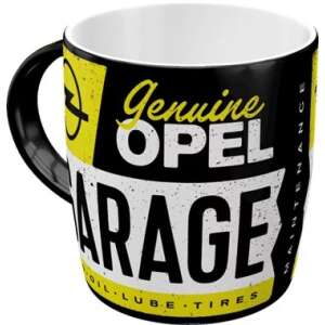 Opel Garage mug, black mug with yellow Opel logo and text, 0.33L - Nonbrand Mug