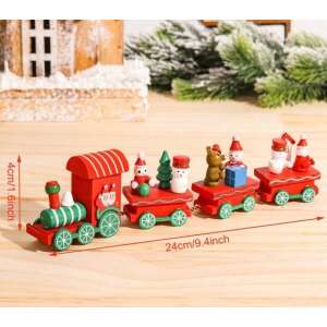 Red wooden Christmas train with Santa, snowman and bear figurines, 24cm long - Nonbrand Christmas Decoration