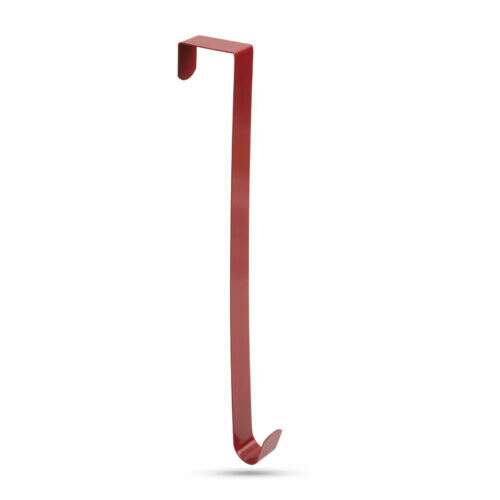 Piros fém ajtódísz tartó, karácsonyi ajtó dekoráció, ünnepi koszorú akasztó