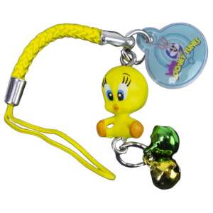 Tweety Bird keychain with bells, Looney Tunes character, yellow, cute, cartoon, phone charm, bag charm, key chain - Keychain