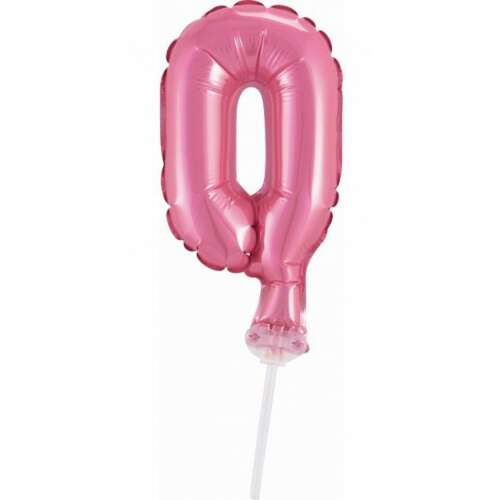 Rózsaszín 0-ás szám fólia lufi tortára, 13cm - Lufi