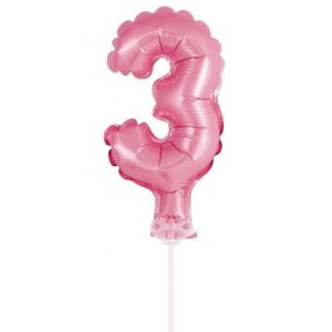 GoDan rosa Zahl 3 Folienballon Tortenaufsatz, 13cm - Amscan Luftballons