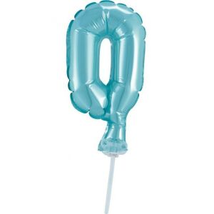 Close-up of GB Party Light Blue Number 0 Foil Balloon Cake Topper - Balloon