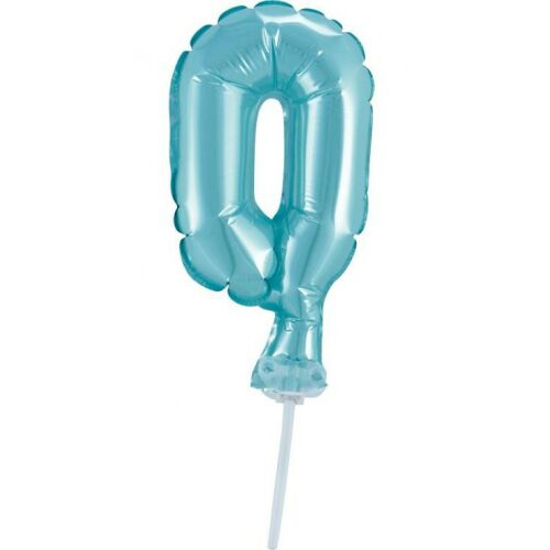 Close-up of GB Party Light Blue Number 0 Foil Balloon Cake Topper