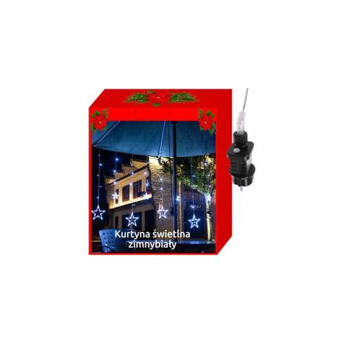 Packaging of 138 LED Star Icicle Curtain Lights, cool white