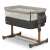 Lionelo Leonie 3-in-1 baby crib in gray, with wooden legs and mesh sides, front view