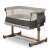 Lionelo Leonie 3-in-1 baby crib in gray, with wooden legs and mesh sides, front view