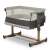 Lionelo Leonie 3-in-1 baby crib in gray, with wooden legs and mesh sides, front view